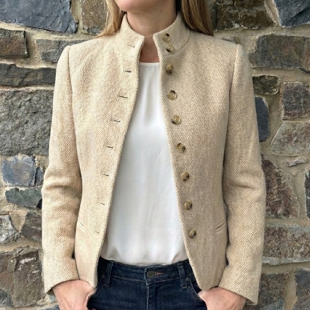Lauren Ralph Lauren Wool Blend Button Front Blazer in Cream/Ivory Size 10 Petite - Picture 2 of 8